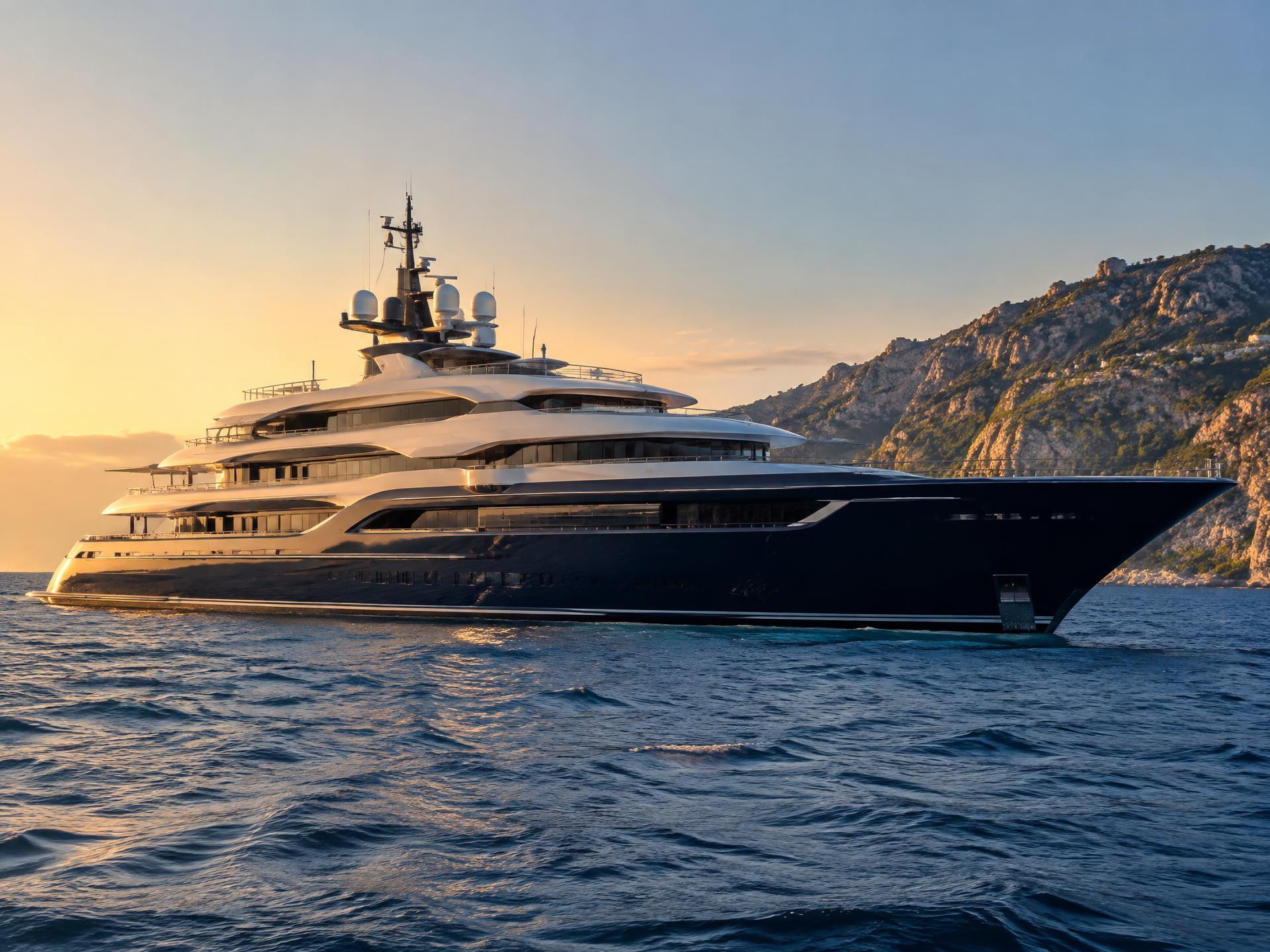 Privacy-blurred photograph of a 59-metre Amels explorer acquired for a private client in 2018 — Elder Marine reference ELM-001