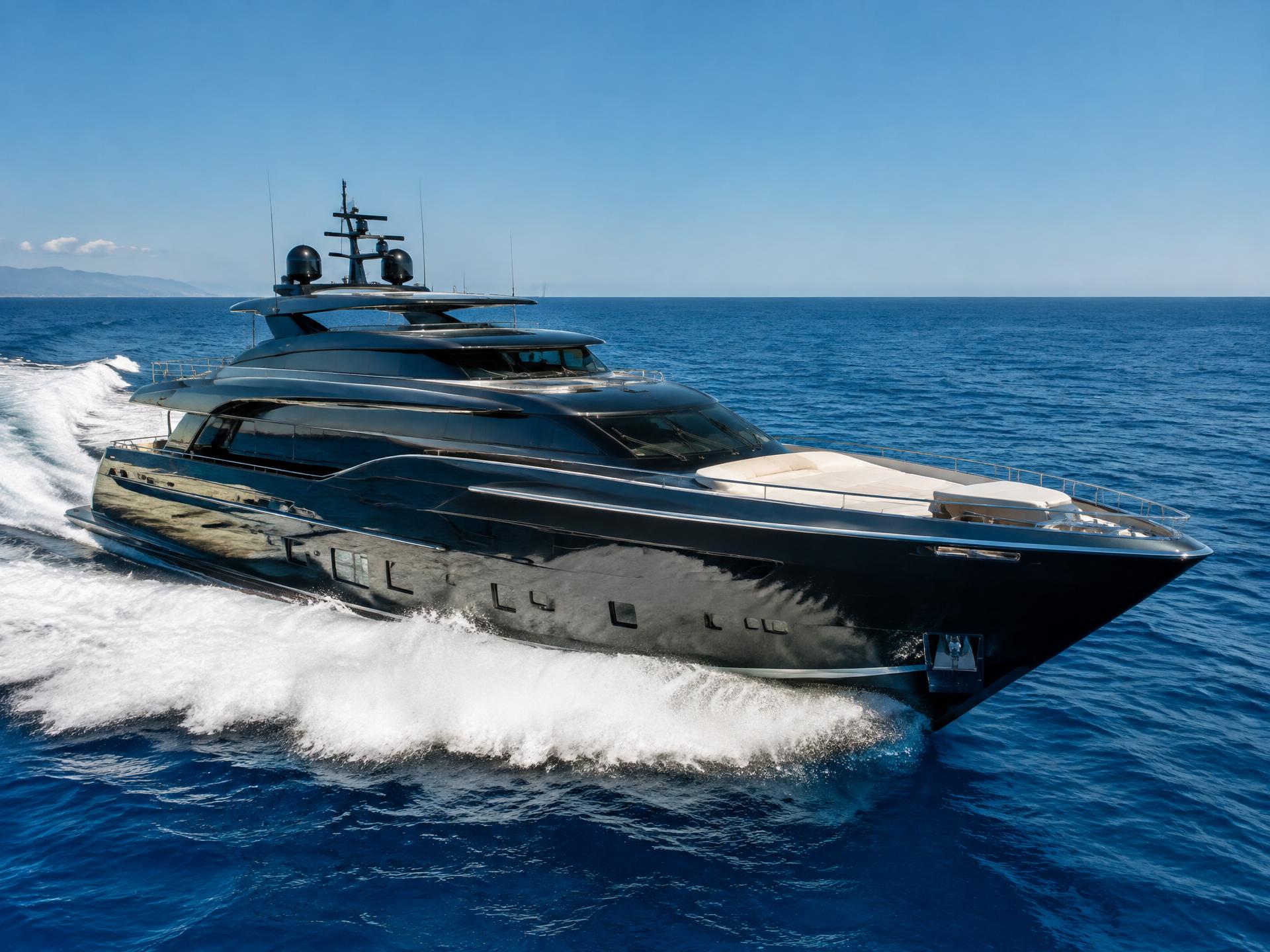 Privacy-blurred photograph of a 82-metre Turquoise motor yacht acquired for a private client in 2016 — Elder Marine reference ELM-005