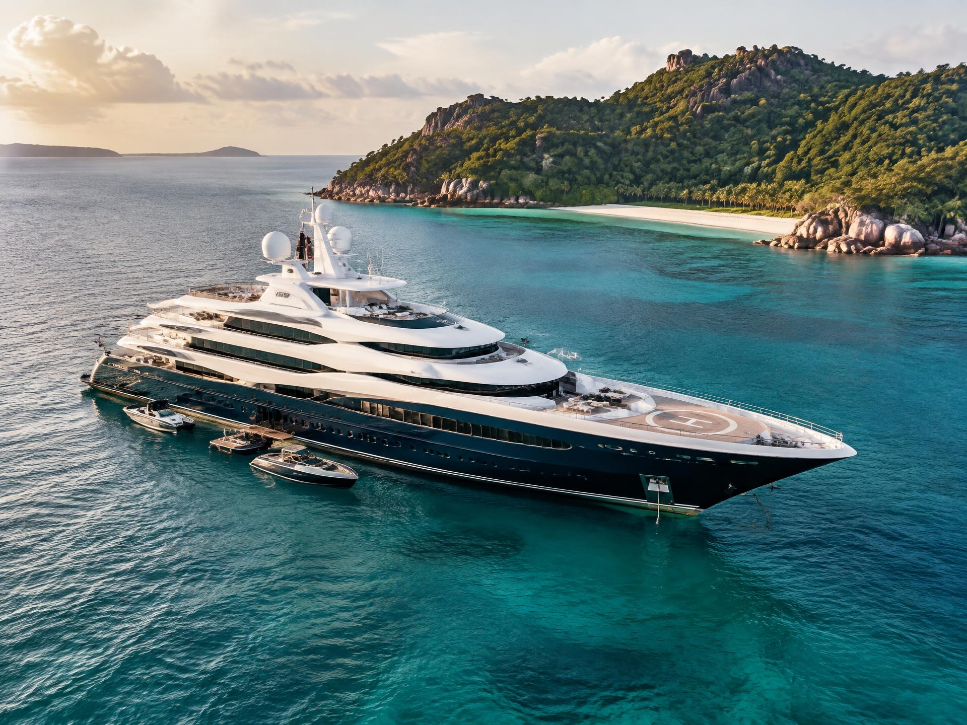 Privacy-blurred photograph of a 56-metre Turquoise mega yacht acquired for a private client in 2018 — Elder Marine reference ELM-006