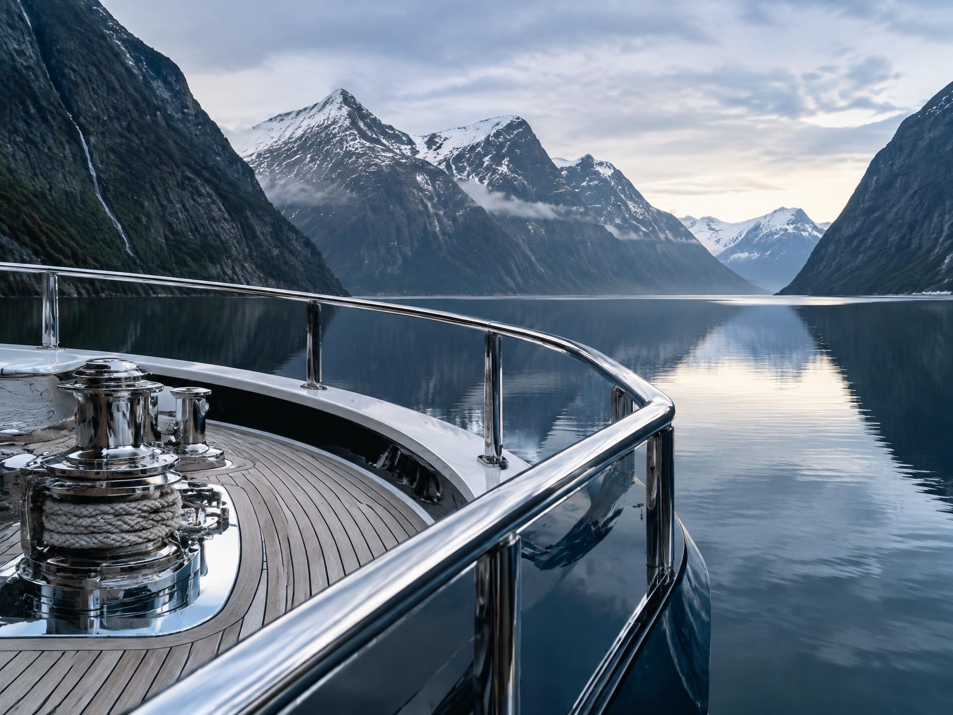 Privacy-blurred photograph of a 47-metre Nobiskrug motor yacht acquired for a private client in 2025 — Elder Marine reference ELM-007